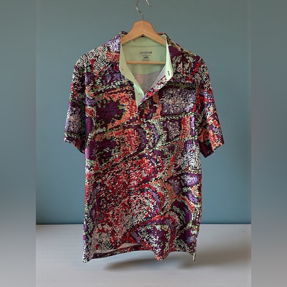 Good Good Golf Men’s Polo Large | Vibrant Multicolor Performance Stretch Golf